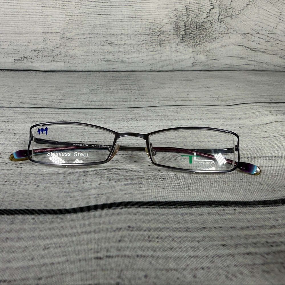 Think Look Stainless Steel Semi Rimless Reading Glasses - Iridescent Temples